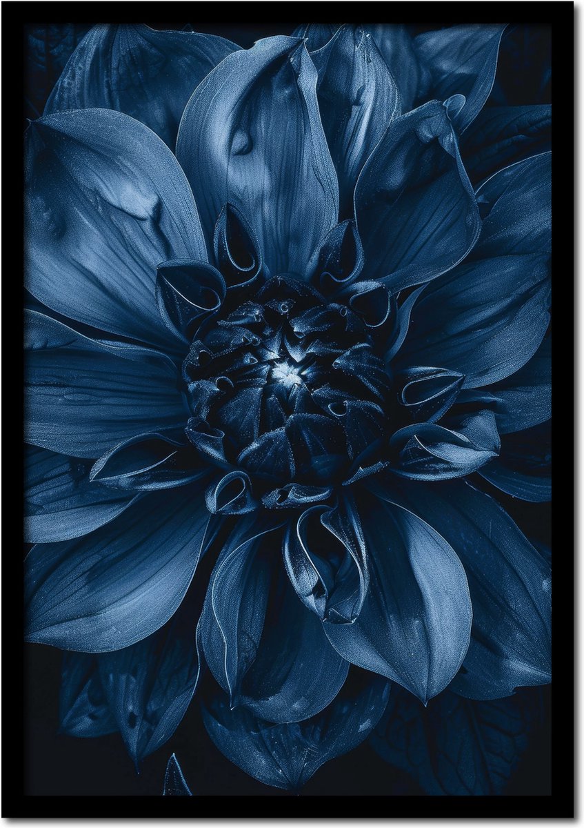 Plakkers Poster blauwe Dahlia bloem - 30cm x 40cm - vintage - woonkamer - slaapkamer - bloemen posters - goedkoop - muurposter - natuur - wanddecoratie Full-colour