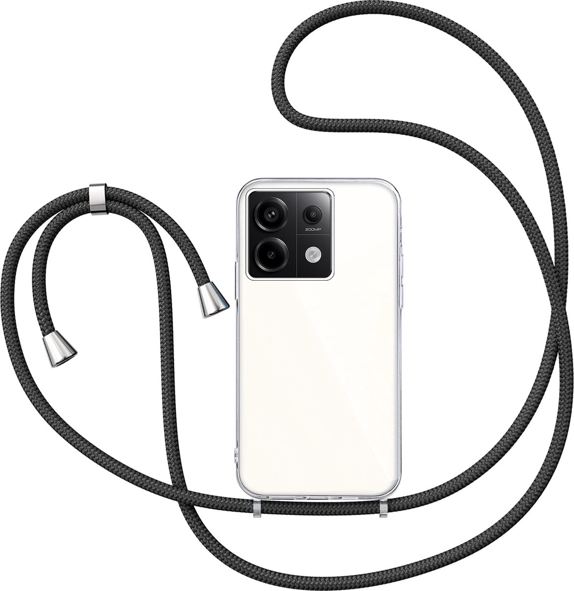 Hoesje met Koord geschikt voor Motorola Edge 50 Pro - Back Cover Siliconen Case Transparant Hoes Zwart