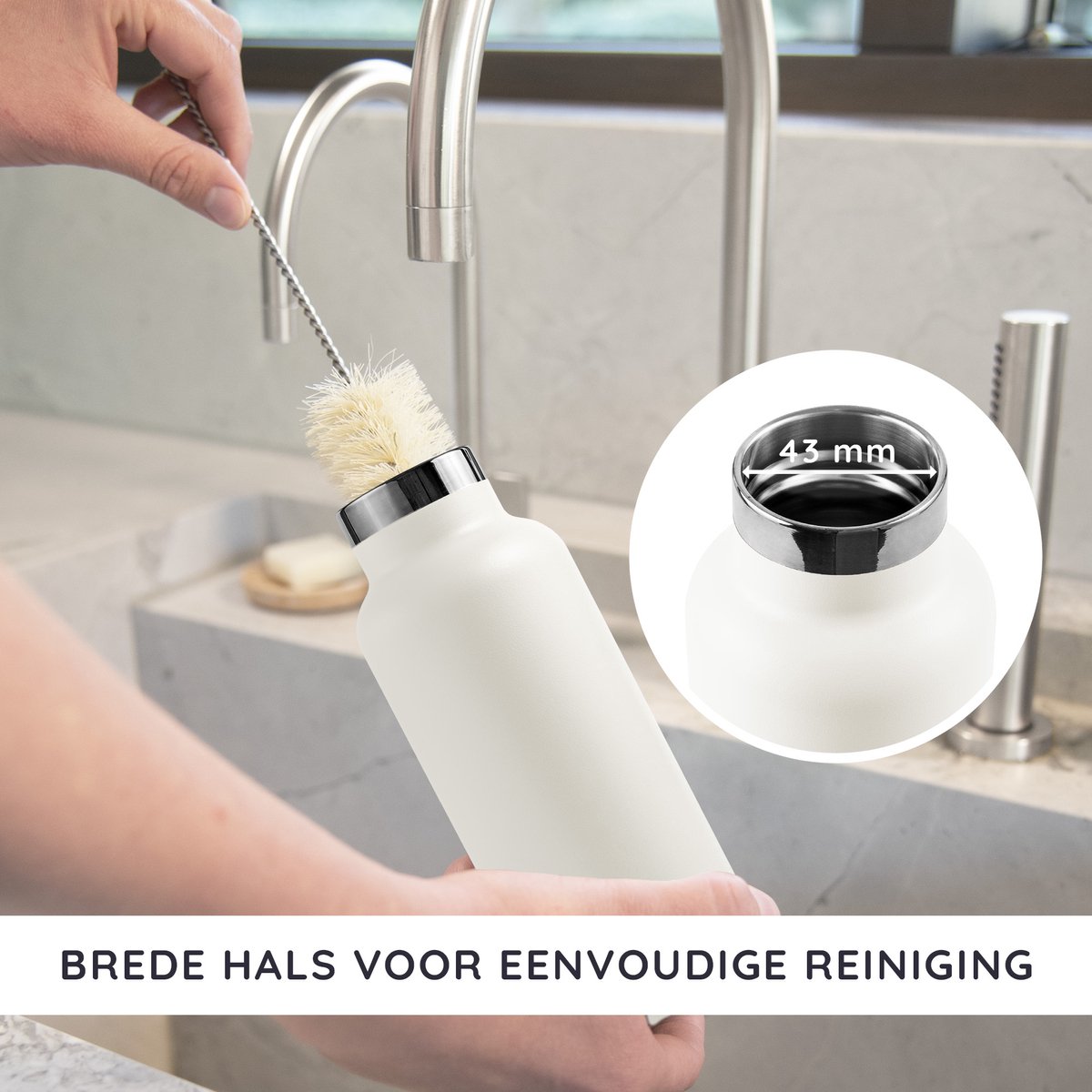 Bambaw® 1 Liter RVS Thermosfles - Isoleerfles, Dubbelwandig, Lekvrijen, loodvrij en Plasticvrij Geïsoleerde Fles met Bamboe Deksel voor Warme en Koude Dranken - Ideaal voor Reizen, Werk, Yoga, Wandelen en Dagelijks Gebruik – wit — cadeau in Sport & Outdoor - foto 4