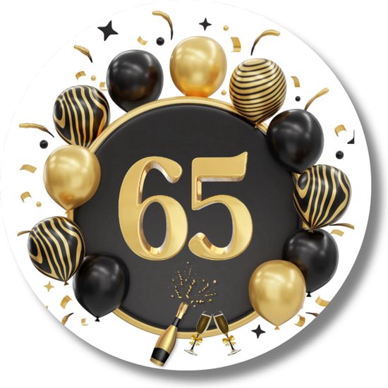 65 jaar stickers - Stickervel 20 sluitstickers - Zwart Goud ...