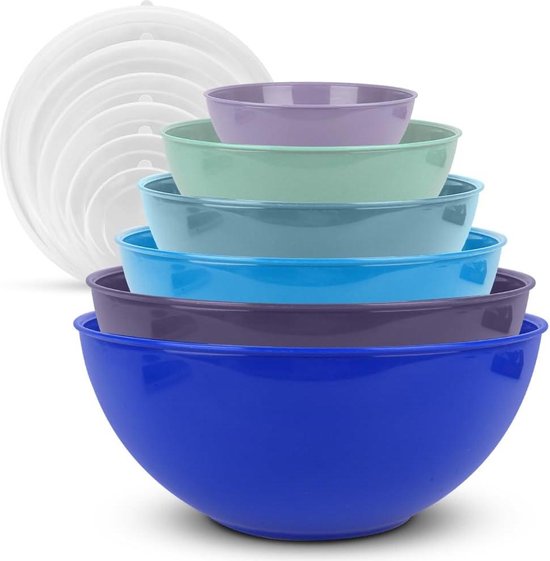 Lot De 6 Bols Mélangeurs Avec Couvercles – 0,25 à 5,25 L, Plastique Sans BPA, Empilables, Idéal Cuisine & Stockage