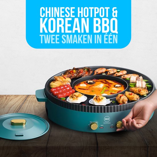 SEZGoods 2-in-1 Chinese Hotpot & Koreaanse BBQ - Partypan - Roestvrij staal — afbeelding 2