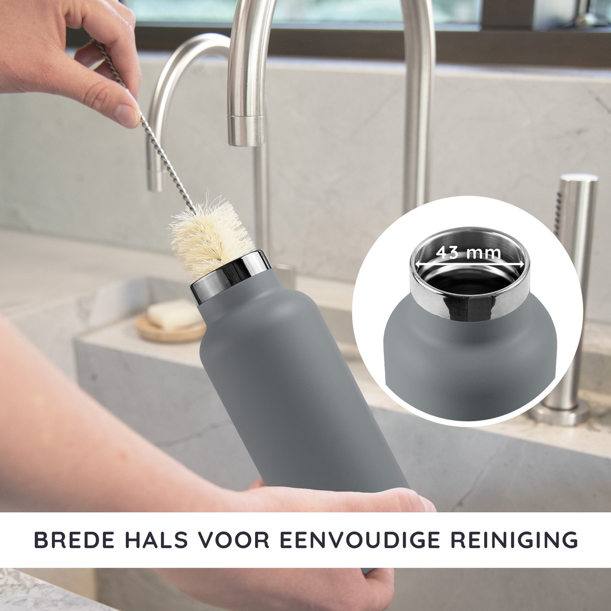 Bambaw® 1 Liter RVS Thermosfles - Isoleerfles, Dubbelwandig, Lekvrijen, loodvrij en Plasticvrij Geïsoleerde Fles met Bamboe Deksel voor Warme en Koude Dranken - Ideaal voor Reizen, Werk, Wandelen en Dagelijks Gebruik – donkergrijs — cadeau in Sport & Outdoor - foto 4
