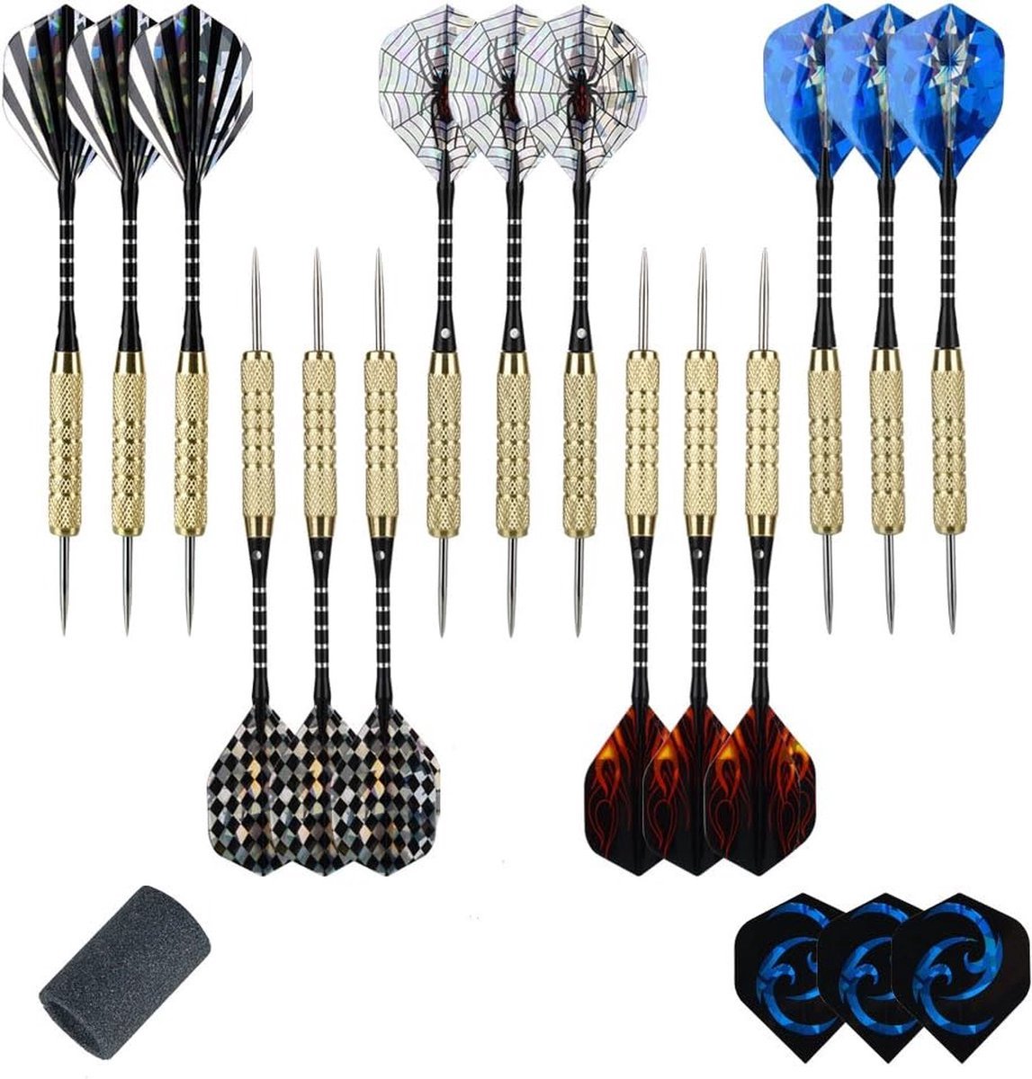 Dartpijlen Set met Steeldart - Slijpsteen Inbegrepen - Duurzame Materialen - Verbeterde Grip - Precisiebalans - 22 Gram - Zwarte en Zilveren Kleur