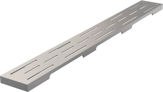 Brauer douchegootrooster van 60 cm in geborsteld RVS met een gestanst gleufpatroon.