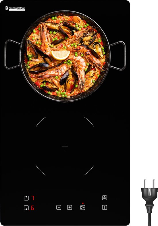KitchenBrothers Inductie Kookplaat - Inbouw Inductieplaat - 30 cm - 2 Zones - 1 Fase - Tot 3300W - Zwart