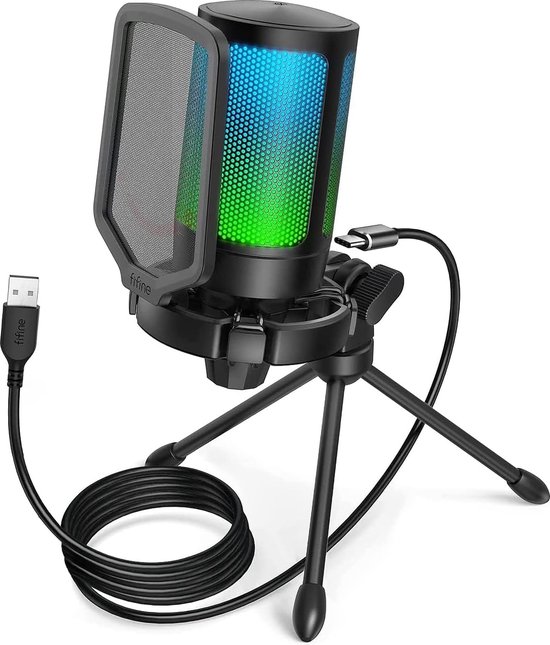 Stellar Game Microfoon – USB-C – Streaming – USB-A – Gemakkelijke Installatie – Meerkleurig – Schokdemperhouder – Afneembaar Popfilter- Snelle Mute Functie – Met Statief