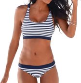 Ensemble tankini Blue mer rayé - Slip taille basse - Débardeur bikini - Maillots de bain de haute qualité - Polyester - Femmes