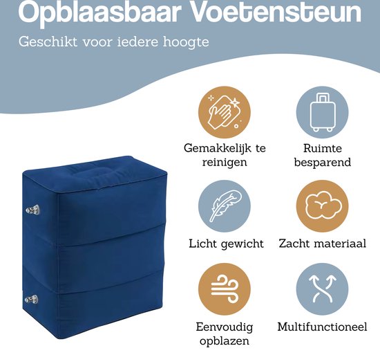 DIVERZA Vliegtuigbedje - Reiskussen - Opblaasbaar - Voetensteun - Voor in het vliegtuig - Trein - Auto - Donker Blauw - Inclusief opbergzak van DIVERZA — afbeelding 4
