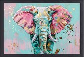 Olifant schilderij - Dieren wanddecoratie - Canvas schilderijen Spetters - Klassiek schilderijen - Canvas met baklijst - Woonkamer accessoires canvas met baklijst 60x40 cm