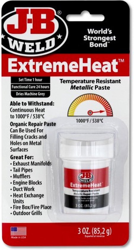 JB Weld ExtremeHeat temperatuur bestendige metaalpasta, 3 oz, machinegrijs, bestand tegen 1000° F.