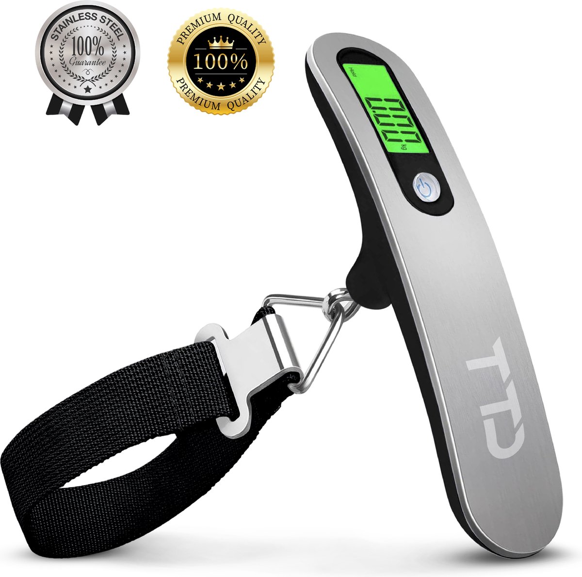 TTD® Kofferweegschaal met Verlicht Scherm - Weegcapaciteit 50 kg - Bagageweegschaal - Bagageweger - Hangweegschaal - Digital Luggage Scale - Kofferweger - Reizen met Vliegtuig - kg/g/lbs/oz - Inclusief Batterijen - Zwart