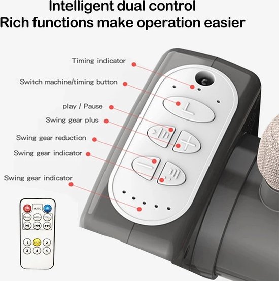 Elektrische Schommelwieg Met Bluetooth - Modern - Baby - Babybedje - Grijs - Aanschuifbedje - Inclusief Tas & Muggennet - Speel Muziek Af via Bluetooth van Merkloos — afbeelding 3