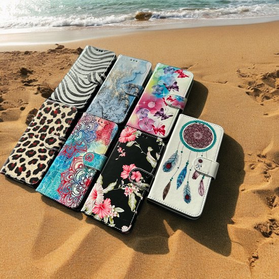 Elite Bookcase Convient pour : coque Oppo A98 - Porte-cartes - Portefeuille - Simili cuir - Dream Catcher Print
