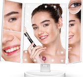 iStag Led make-up spiegel met touch sensor - dimbare 2x3x10 maal vergroting Drieluik- Hollywood spiegel - Batterijen USB - makeup