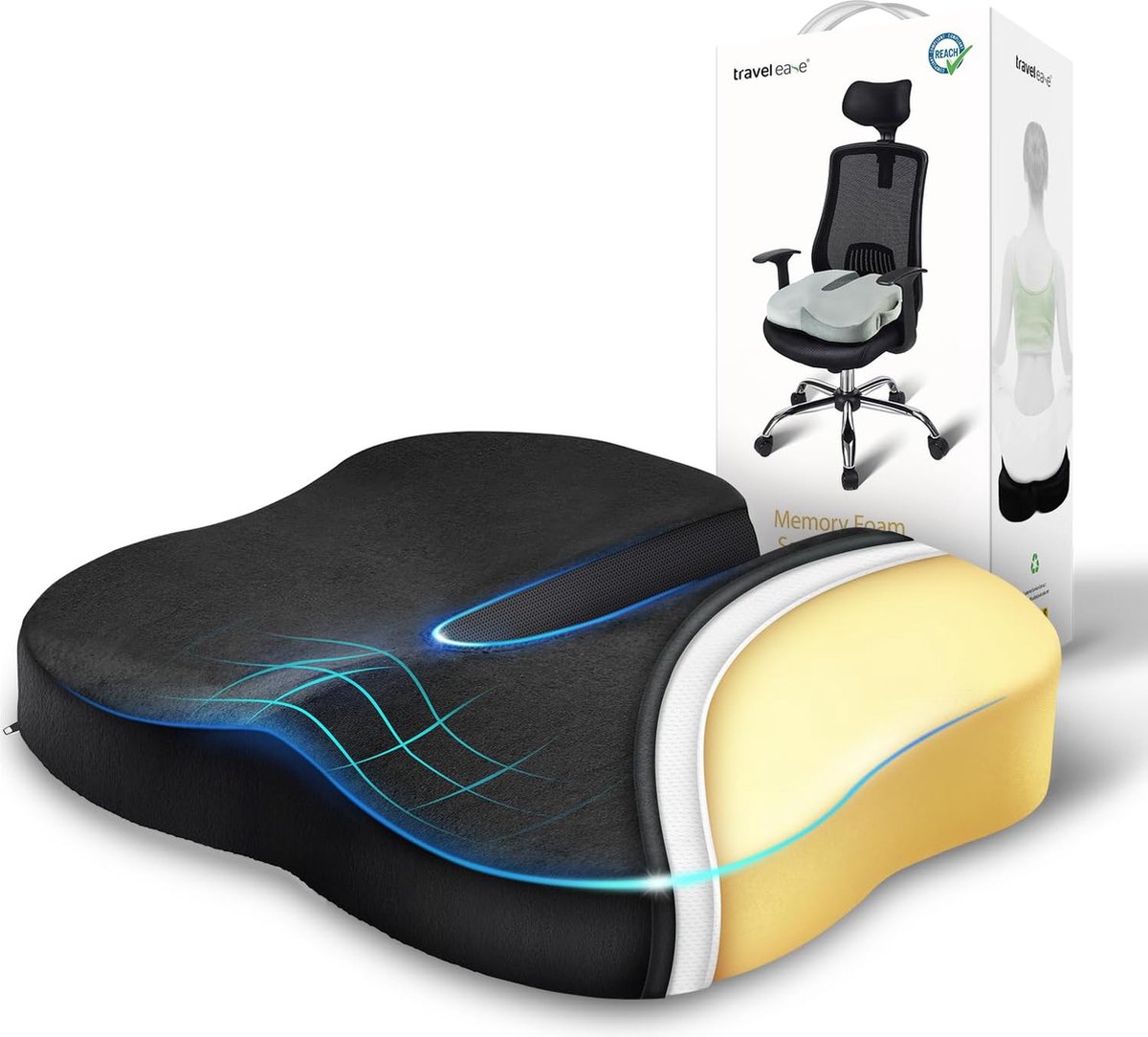 Memory Foam Seat Cushion Butterfly Shape for Hours of Sitting Comfort Support for Office Chair Car Seat Dining Chair Carbon Black