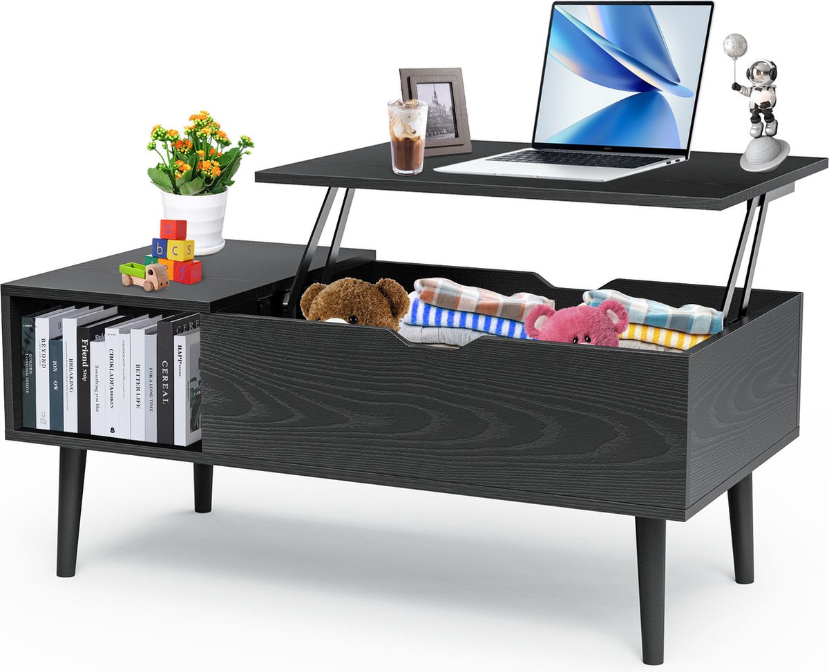 Salontafels - salontafels met liftfunctie voor de woonkamer - kleine opkomende houten salontafels - met verborgen opbergruimte - zwarte houtnerf