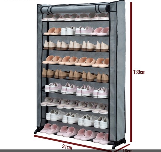 Schoenenrek-organizer met 9 niveaus | Grijs