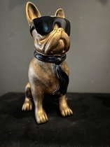 Goodyz-Franse Bulldog Beeld - 45cm hoog- met Bril - Diverse kleuren - Brons