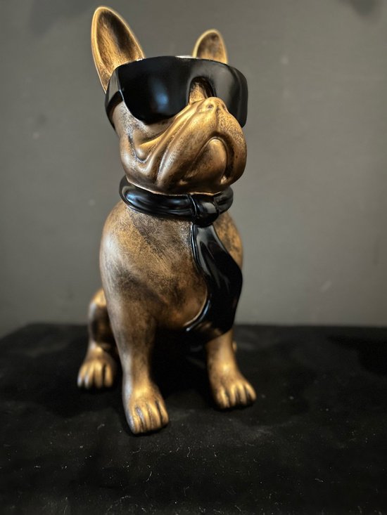 Goodyz-Franse Bulldog Beeld - 45cm hoog- met Bril - Diverse kleuren - Brons