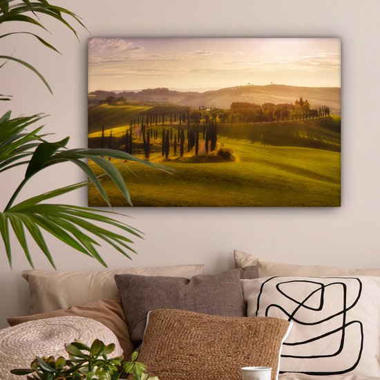 Peinture sur toile - Paysage - Vert - Colline - Toile entoilée - Décoration murale salon - 150x100 cm - Photo sur toile