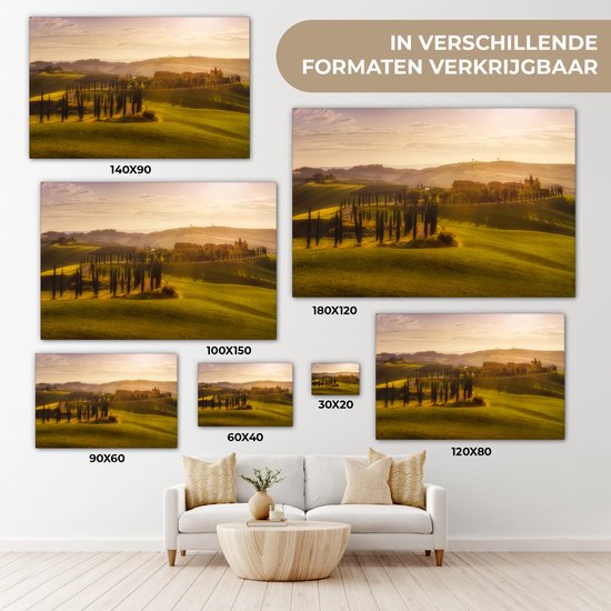 Peinture sur toile - Paysage - Vert - Colline - Toile entoilée - Décoration murale salon - 150x100 cm - Photo sur toile