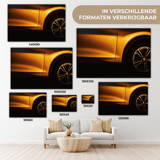 Tableau sur toile - Voiture dorée 140x90 - Accessoires de décoration de chambre - Peintures salon - Décoration murale chambre - Décoration murale cuisine - Décoration murale - Tissu mural intérieur - Décoration maison - Accessoires de maison