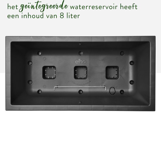 Binnenkant van de zwarte plantenbak met waterreservoir van 8 liter.