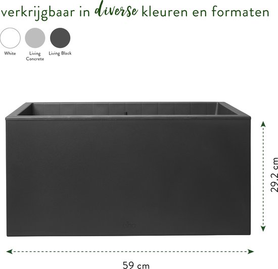 Zwarte rechthoekige plantenbak van 59x29.2cm, verkrijgbaar in diverse kleuren.