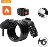 Colorful Sun® Cadenas vélo à combinaison - Ø12mm / 120cm - Avec support fixe - 1 pièce - Cadenas vélo à câble - Cadenas pour vélos - Cadenas moto - Cadenas vélo pour vélos électriques - Cadenas à câble à code - Noir