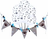 Honden decoratie set met jute slinger blauw en 7 ballonnen - hond - huisdier - slinger - ballin - jute - blauw - hondenpootje