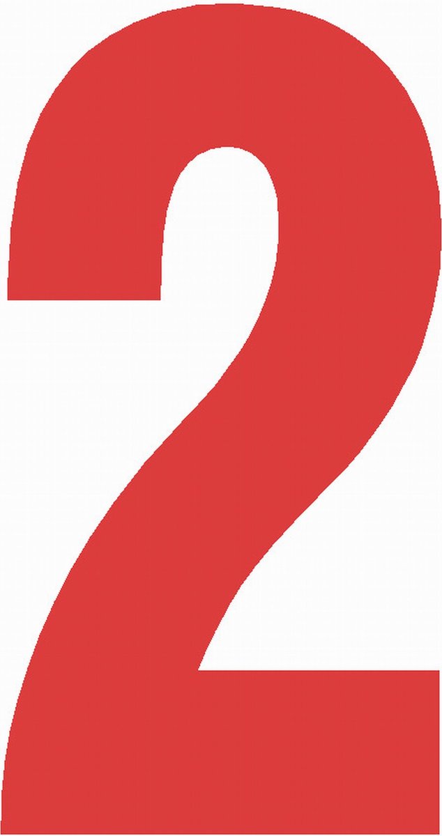 Cijfersticker nr. 2 ROOD 10x5cm plakcijfer huisnummersticker containersticker magazijn sticker