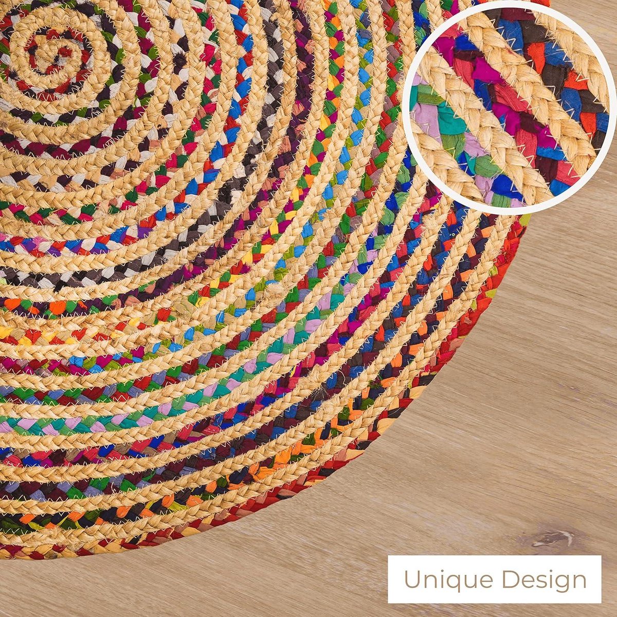 Multicolore Rond Boho Coton Chindi Jute Tapis - Tissé Pour La Maison