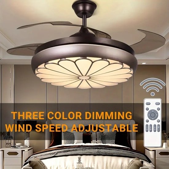 Ventilator Lamp - Plafondventilator - Hanglamp Ventilator - 97 cm - Wit - Dimbaar - 6 Standen - Afstandsbediening - Woonkamerlamp - Moderne lamp
