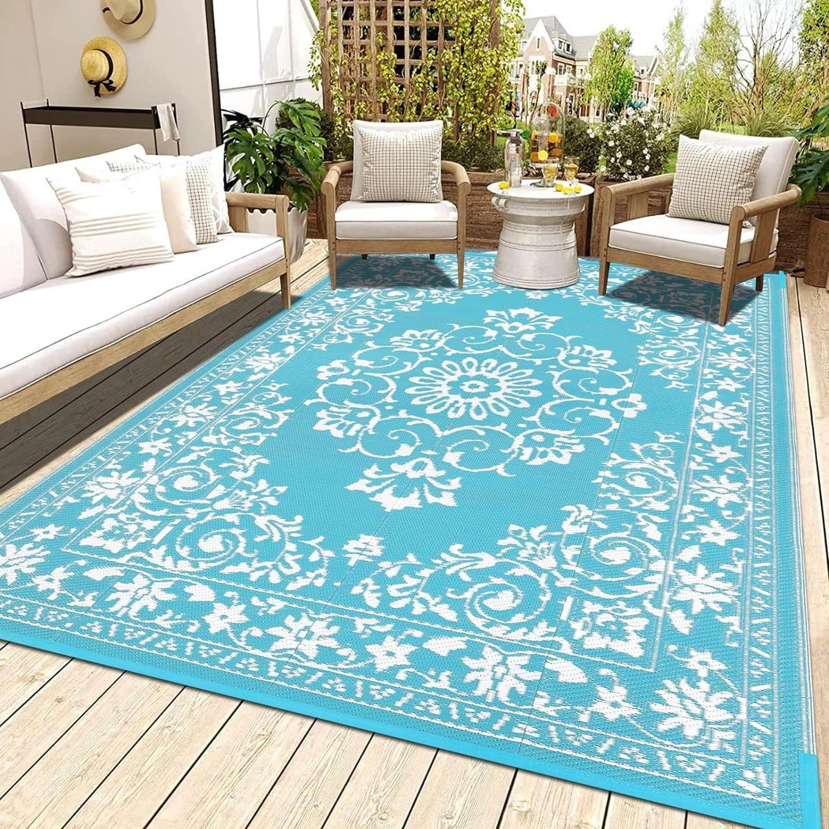 Buitenmat voor patio's waterdicht 150 x 210 cm - omkeerbare kunststof rieten mat - draagbare opvouwbare picknickmat - camper terras tuin strand - Enyhom vloerkleed — cadeau in Sport & Outdoor - foto 4