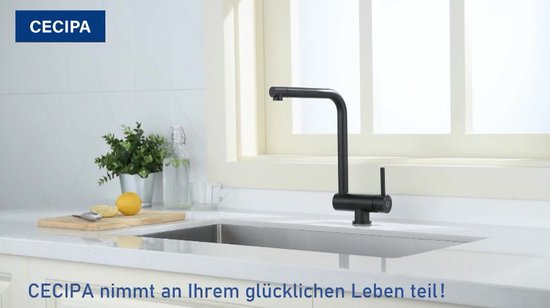 CECIPA Waterkraan keuken zwart, hogedruk keukenarmatuur met neerklapbare douchekop, mengkraan keuken twee sproeiverstellingen, hoge boog wastafelkraan 360° draaibaar, keukenarmatuur roestvrij staal