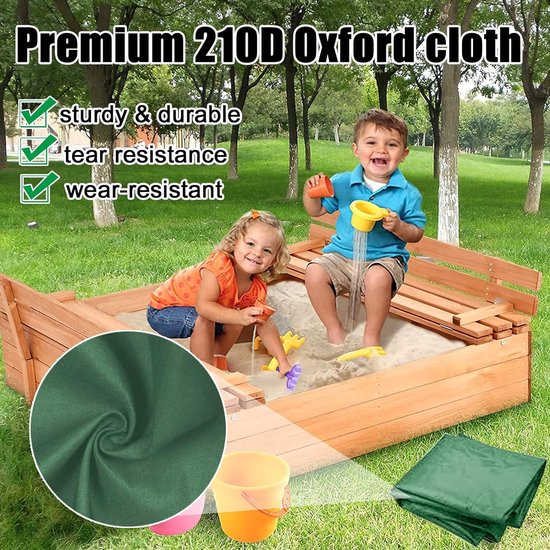 Foto: Zandbak hoes groen waterdicht zandbak hoes 150 x 150 cm vierkant dekzeil waterdicht met koord oxford stof stofdicht zandbak hoes voor zandbak zwembad tuin