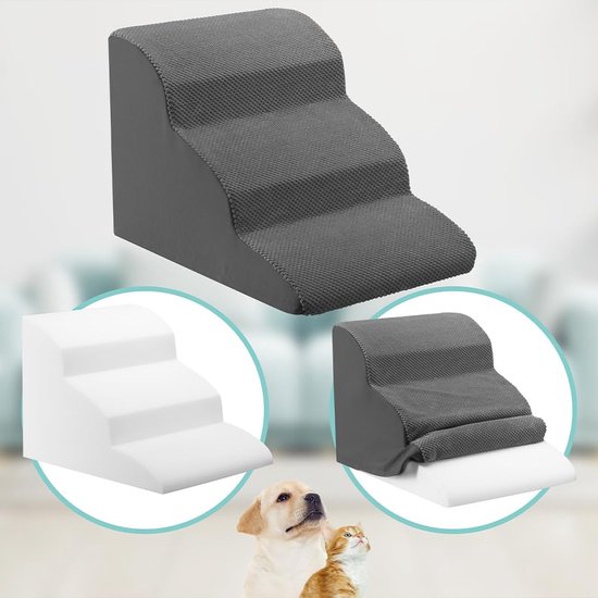 BAKAJI Pet Ladder with 3 Steps Roll, Removable Ribbed