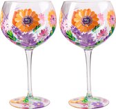 Livellara - Milano Flora "Wild Flowers"- Set van 2 Gin of Cocktail glazen met handbeschilderde bloemen - cocktail glazen set