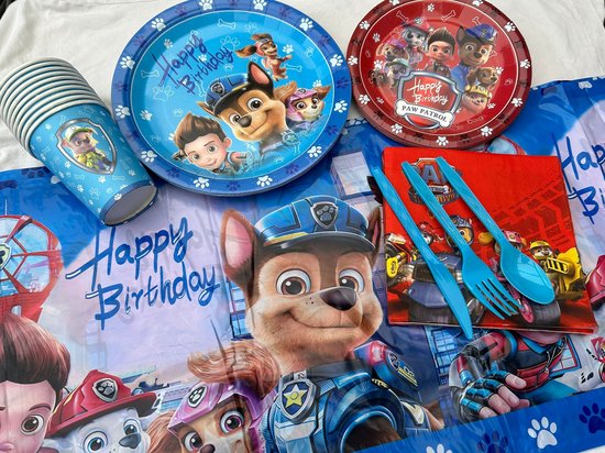 PAW Patrol - Feestpakket- Verjaardag - Thema set kinderfeest - Jongen - Meisje - Versiering- Honden- Slingers - Blauw - Tafelkleed - Themafeest Dieren - Paw Patrol - Fijne verjaardag