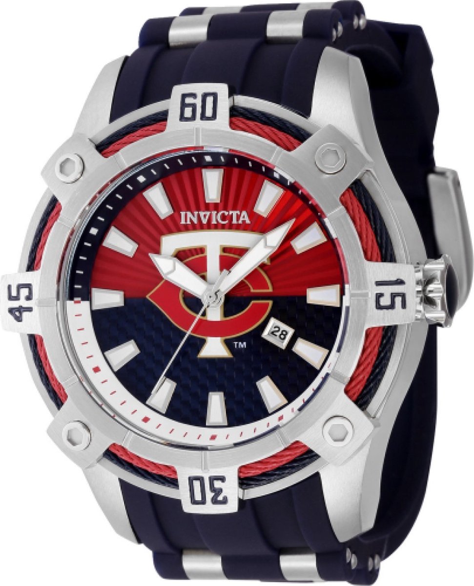 Invicta MLB - Minnesota Twins 43275 Heren Horloge - Waterdicht - Analoog - Quartz Uurwerk - Roestvrij Staal met rode Wijzerpl