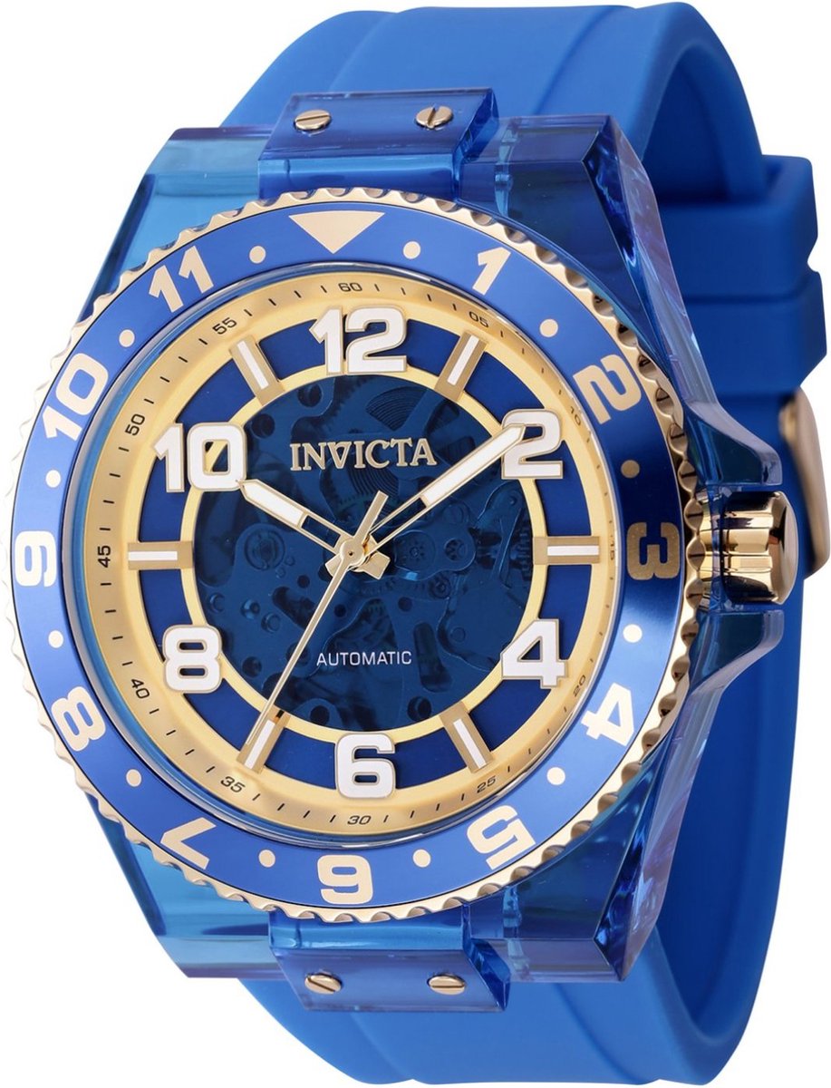 Invicta Speedway 44386 Heren Horloge - Waterdicht - Analoog - Automatisch Uurwerk - Polyurethaan met blauwe Wijzerplaat - 48mm