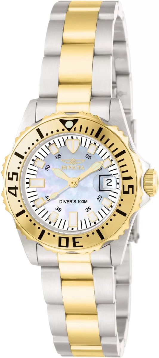 Invicta Pro Diver 6895 Dames Horloge - Waterdicht - Analoog - Quartz Uurwerk - Roestvrij Staal met witte Wijzerplaat - 30mm