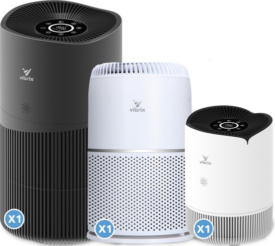 Vibrix Luchtreiniger Set E - Woonkamer en Slaapkamer - HEPA Filter - Ionisator - Luchtfilter - Air Purifier - Air Cleaner - PureFlow30 - PureFlow70 - Vortex20