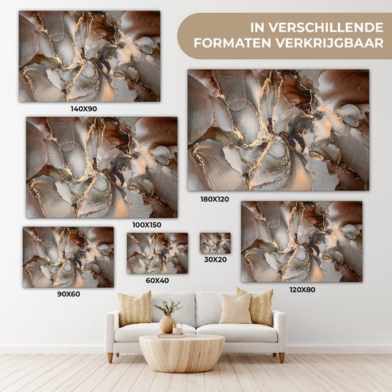 Toile Peinture Grijs - Goud - Marbre - 140x90 cm - Décoration murale