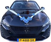 autodeco.nl LAUREN Luxe Trouwauto Versiering - Licht Blauwe Rozen met Gipskruid & Tule - Bruidsauto Decoratie - Bloemstuk voor op de Motorkap - Autodecoratie- Bruiloft Decoratie - Trouwdag Versiering