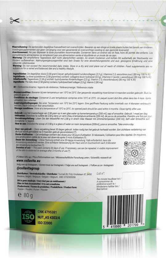 Collavita Collagène Powder - Avec Vitamine C - 100% Naturel - Peau, Cheveux et Ongles