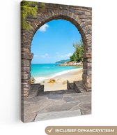 Canvas schilderij 120x180 cm - Wanddecoratie Doorkijk - Strand - Tropisch - Zomer - Muurdecoratie woonkamer - Slaapkamer decoratie - Kamer accessoires - Schilderijen
