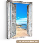 Canvas schilderij 120x160 cm - Wanddecoratie Strand - Tropisch - Zomer - Doorkijk - Zee - Muurdecoratie woonkamer - Slaapkamer decoratie - Kamer accessoires - Schilderijen
