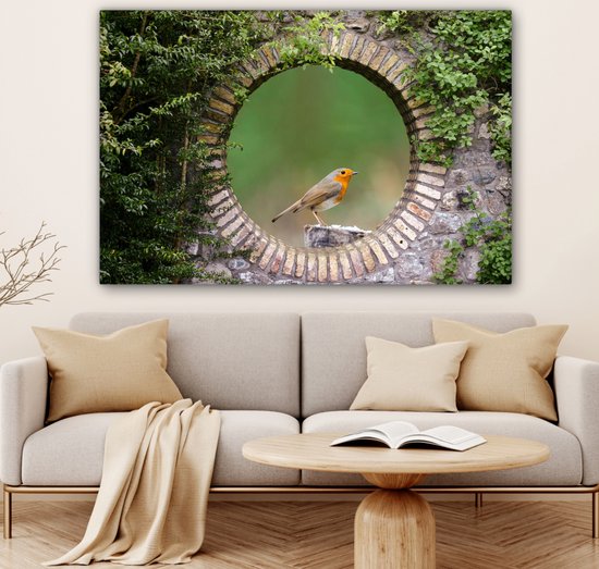 Tableau sur toile Vogel - Vue à travers - Rouge-gorge - 150x100 cm - Décoration murale
